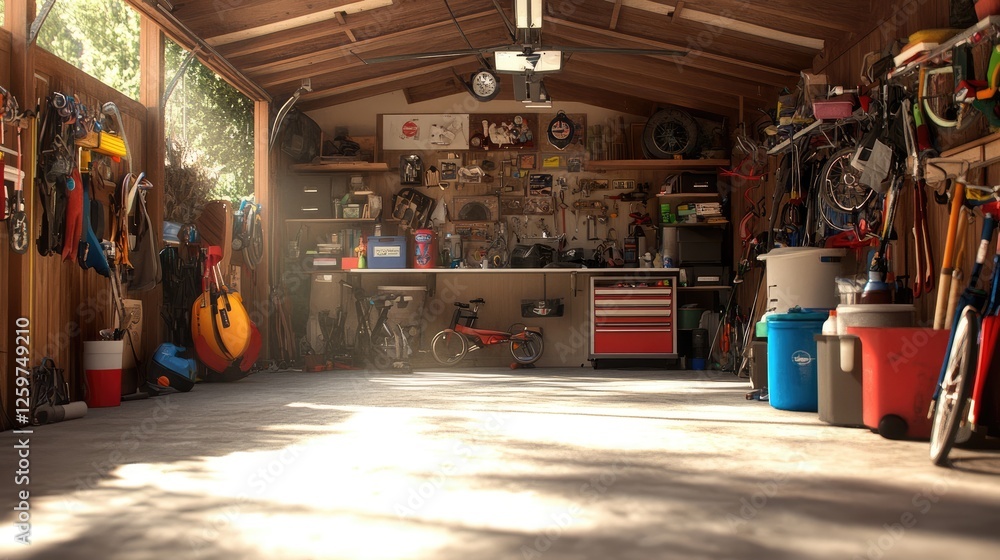 Obraz premium A garage filled with dusty, unused items in need of organization.