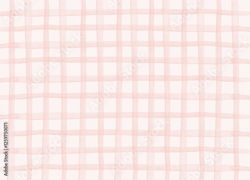 水彩で手描きしたピンク色のチェック柄＿薄ピンクの背景に大きいチェック模様
