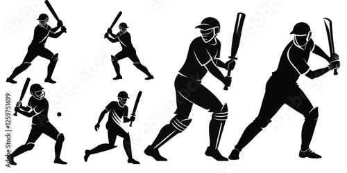 Black silhouette cricketer set with white background