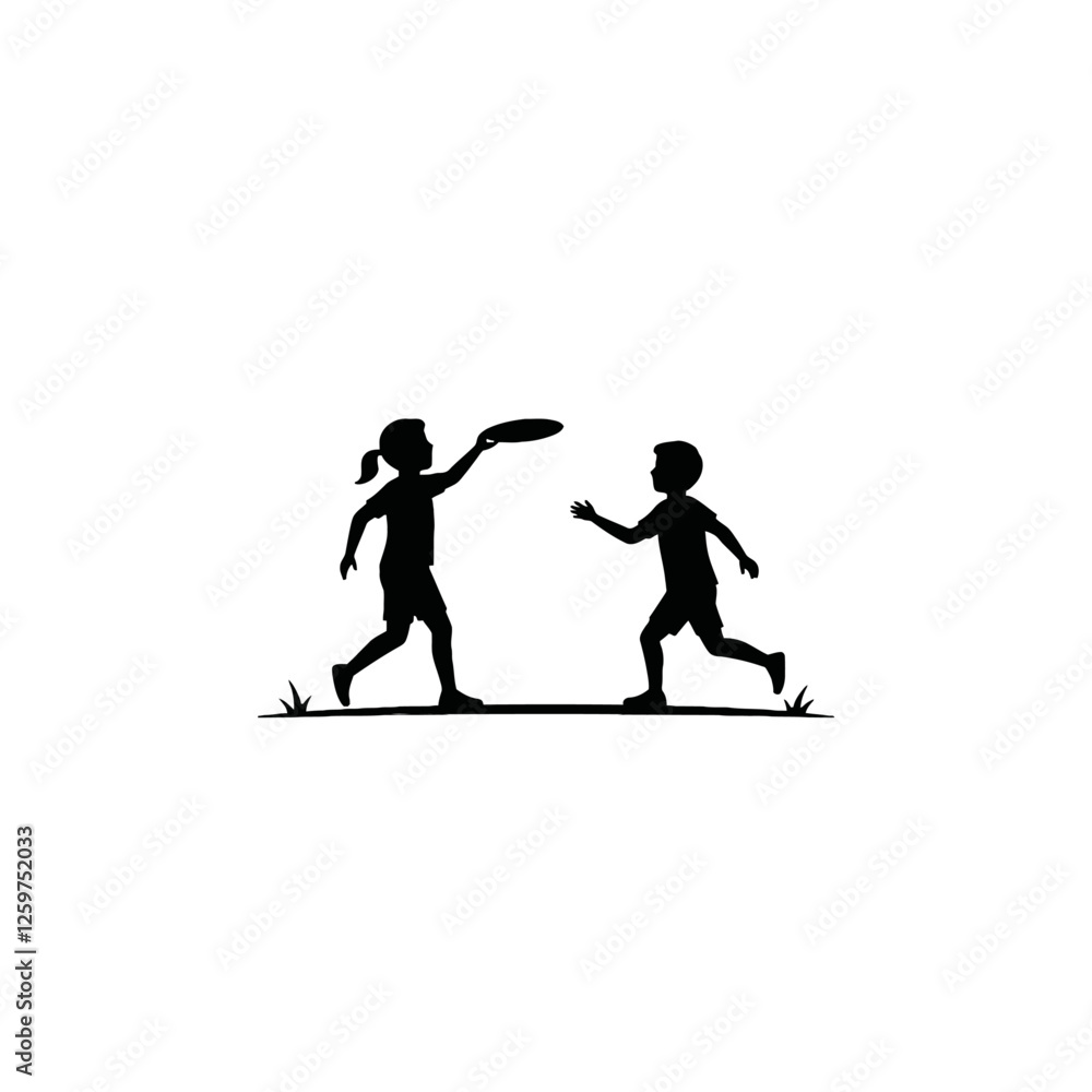 Silhouette of Children Playing Frisbee Together in a Park Setting Silhouette of Children Playing Frisbee Together in a Park Setting