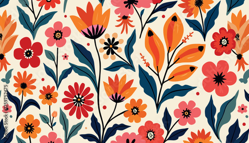  a vibrant floral pattern characterized by an array of stylized flowers. 