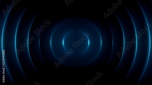 abstract futuristic background animation of dark 3d rings wave motion with glowing blue lights, 4k seamless corporate background loop 