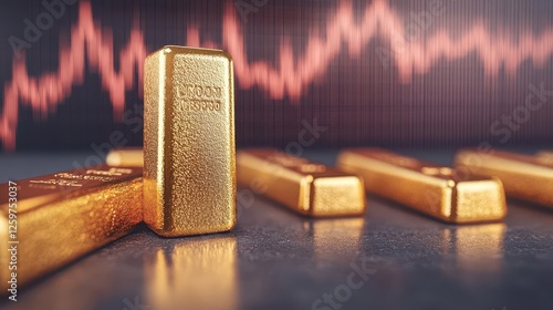 Close-up of gold bars with financial chart in background, symbolizing investment and wealth. Perfect for finance and precious metal themes. photo