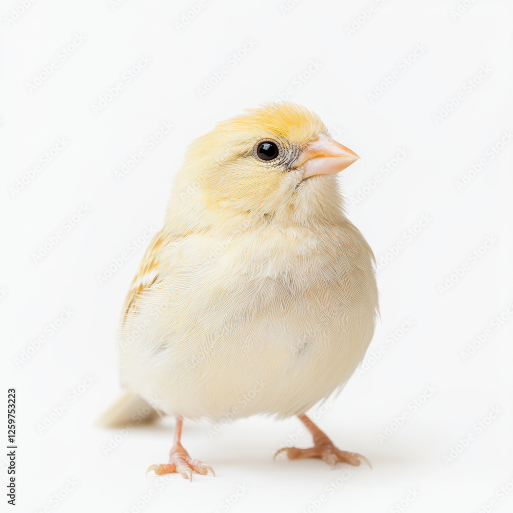 Obraz premium Small Yellow Bird on White Background, Nature, Wildlife, Ornithology, Feather