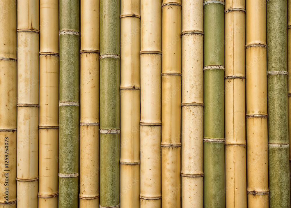 Fototapeta premium Bamboo stalks standing closely together against a natural background.