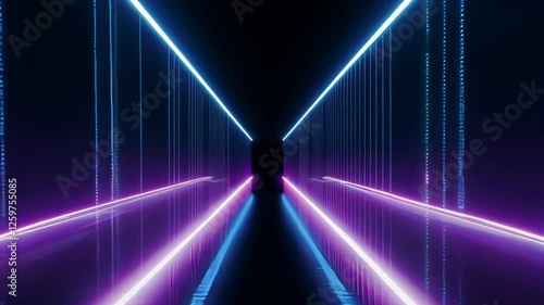 Neon tunnel light show with pulsating purple and blue led patterns in dark ambience