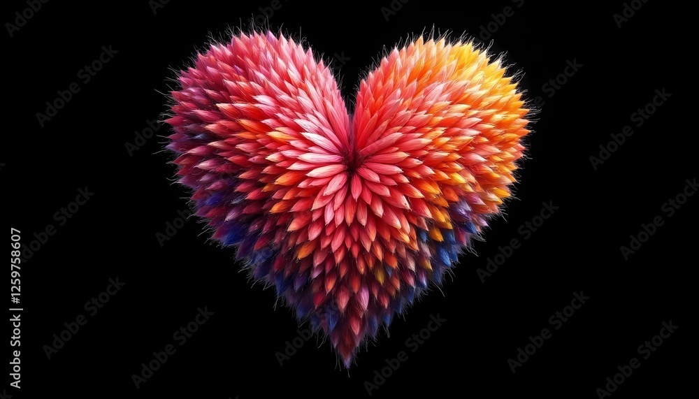 Fototapeta premium Colorful spiky heart with gradient tones on dark background.