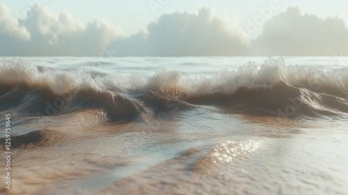 Sand and gentle waves meeting at the sea beach, realistic scene photo