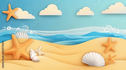 Sand, sea, sky, and beach background for summer vacation photo