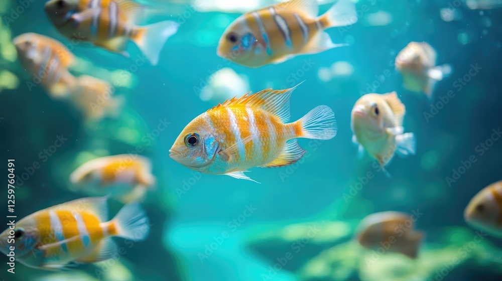 Naklejka premium School of fish swimming in clear blue water