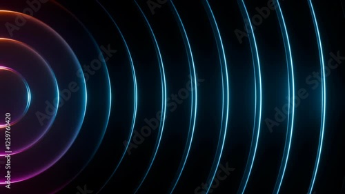 abstract futuristic background animation of dark 3d rings wave motion with glowing blue and purple lights, 4k seamless corporate background loop 