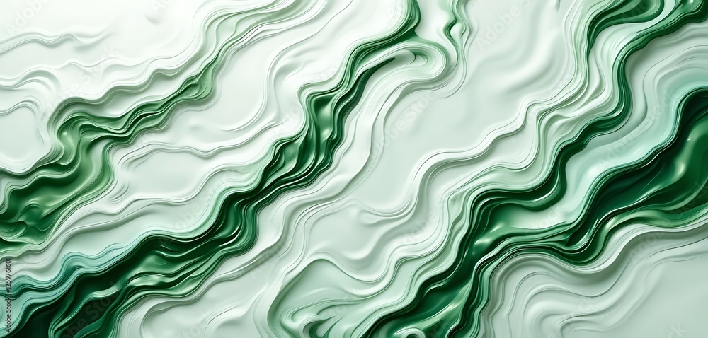 Fototapeta premium Emerald Serpentine, Abstract Green and White Wavy Pattern Background