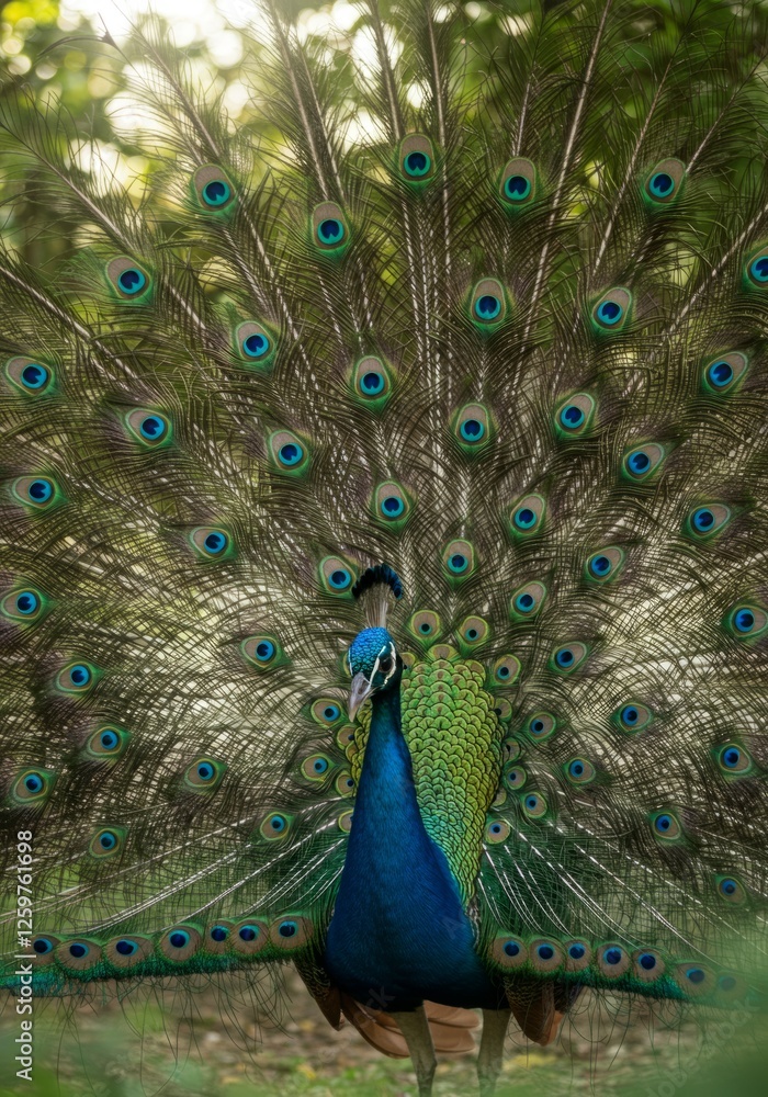 Fototapeta premium Peacock with Open Feathers 