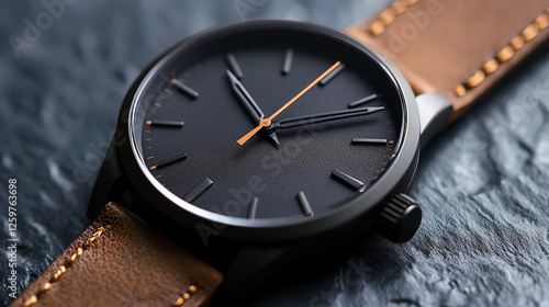 Wallpaper Mural Modern Minimalist Black Watch With Brown Leather Strap Torontodigital.ca