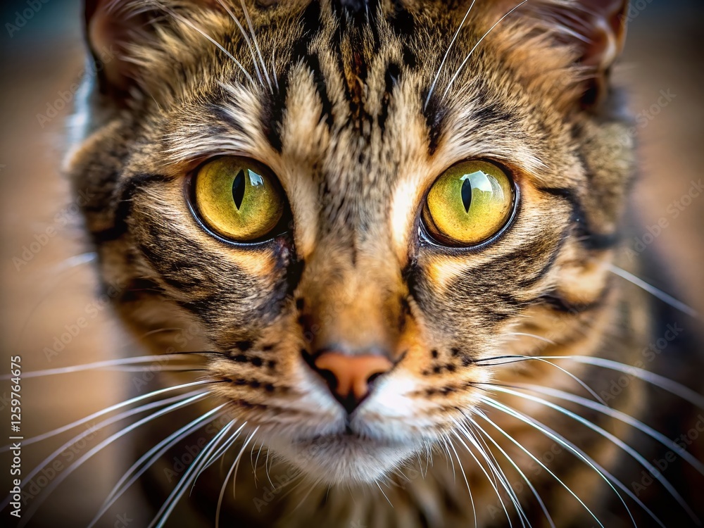 Aerial View: Domestic Cat's Mesmerizing Brown Eyes and Delicate Whiskers Aerial View: Domestic Cat's Mesmerizing Brown Eyes and Delicate Whiskers
