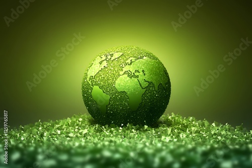 Fototapeta Naklejka Na Ścianę i Meble -  Green Earth globe on grass, glowing background, eco concept