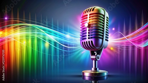 High-Quality Studio Microphone with Sound Waves Background