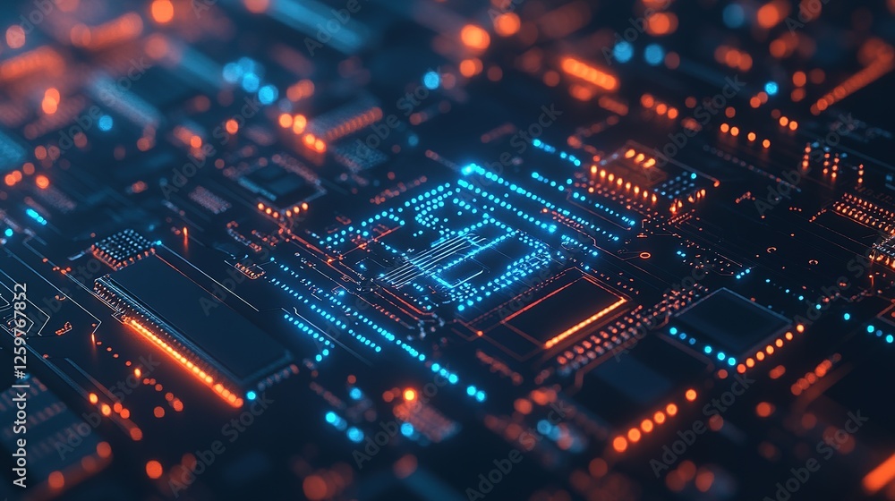 Illuminated Circuit Board Showing Technological Advancement Illuminated Circuit Board Showing Technological Advancement