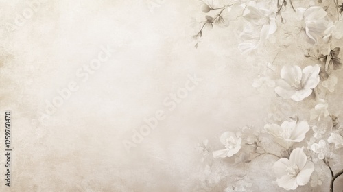 Blank Parchment Texture with Delicate Floral Imprints: Feminine Elegance, Soft Pastel Hue, Clean Center Space, Slightly Angled Perspective, Soft Diffused Lighting