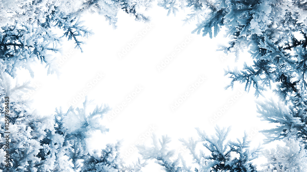 Obraz premium Blue And White Winter Frost Frame Background