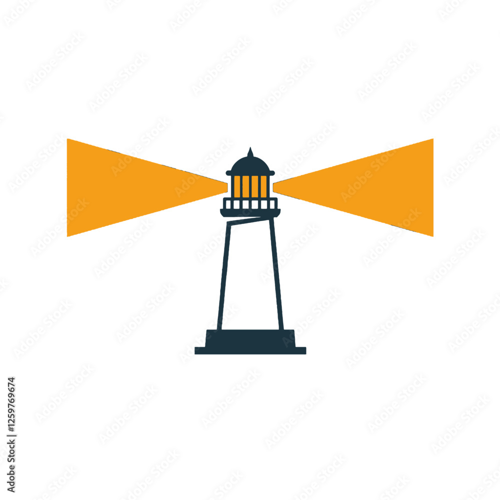 Minimalist Lighthouse Icon with Yellow Light Beaming Outward Minimalist Lighthouse Icon with Yellow Light Beaming Outward