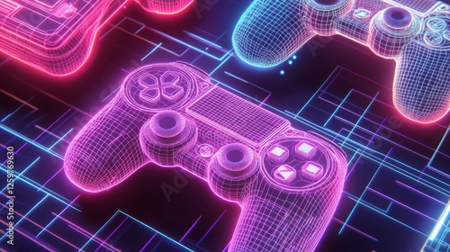 Immersive gaming theme in futuristic, glowing line 