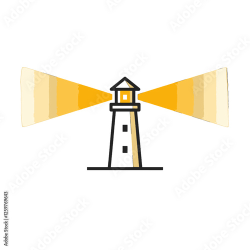 Minimalist Lighthouse Logo Emitting Bright Beams of Light on a White Background
