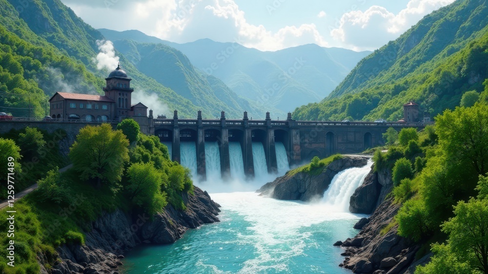Majestic Mountain Dam and Lush Green Landscape A Powerful Symbol of Renewable Energy Majestic Mountain Dam and Lush Green Landscape A Powerful Symbol of Renewable Energy