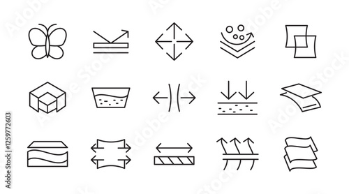 Febric Metarial line icon set. Fabric features, materials, fabric business, protection, breathable, lightweight, outline, leather, silk, synthetics, wool line icon set. UI thin line icon pack.