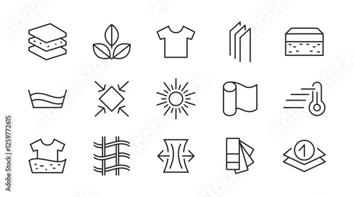 Febric Metarial line icon set. Fabric features, materials, fabric business, protection, breathable, lightweight, outline, leather, silk, synthetics, wool line icon set. UI thin line icon pack.