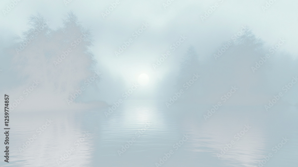 Fototapeta premium a foggy lake with trees in the background