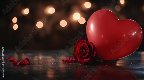 Romantic Rose And Heart Balloon With Bokeh Lights