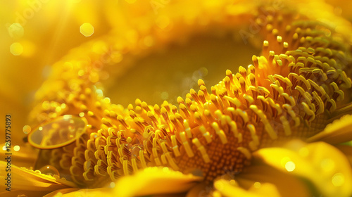 A close-up macro shot of a beautiful sunflower, showcasing the intricate details of its vibrant yellow petals and textured center.