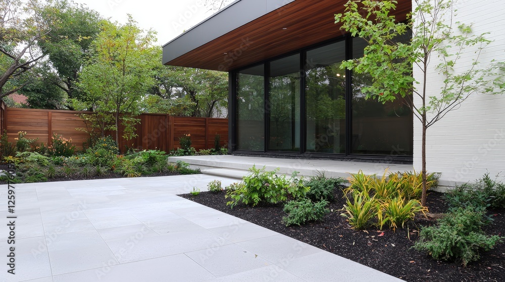 Naklejka premium Modern home backyard patio, garden design, landscaping