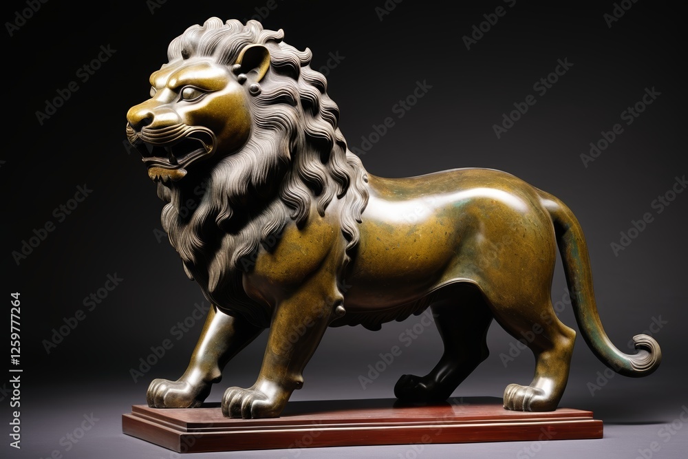 arafed statue of a lion on a wooden base arafed statue of a lion on a wooden base