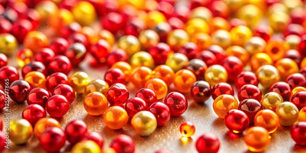 Aerial View of Red and Yellow Beads Scattered on a Surface Aerial View of Red and Yellow Beads Scattered on a Surface