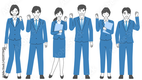 ガッツポーズをしている、若いビジネスマンとビジネスウーマンのイラスト