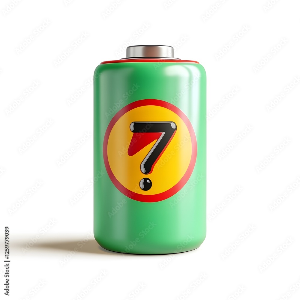 Green Battery with Question Mark, Isolated on White Green Battery with Question Mark, Isolated on White