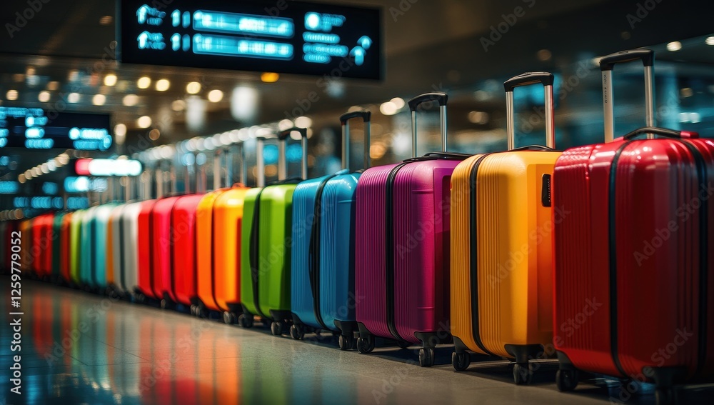Fototapeta premium Colorful suitcases at airport terminal