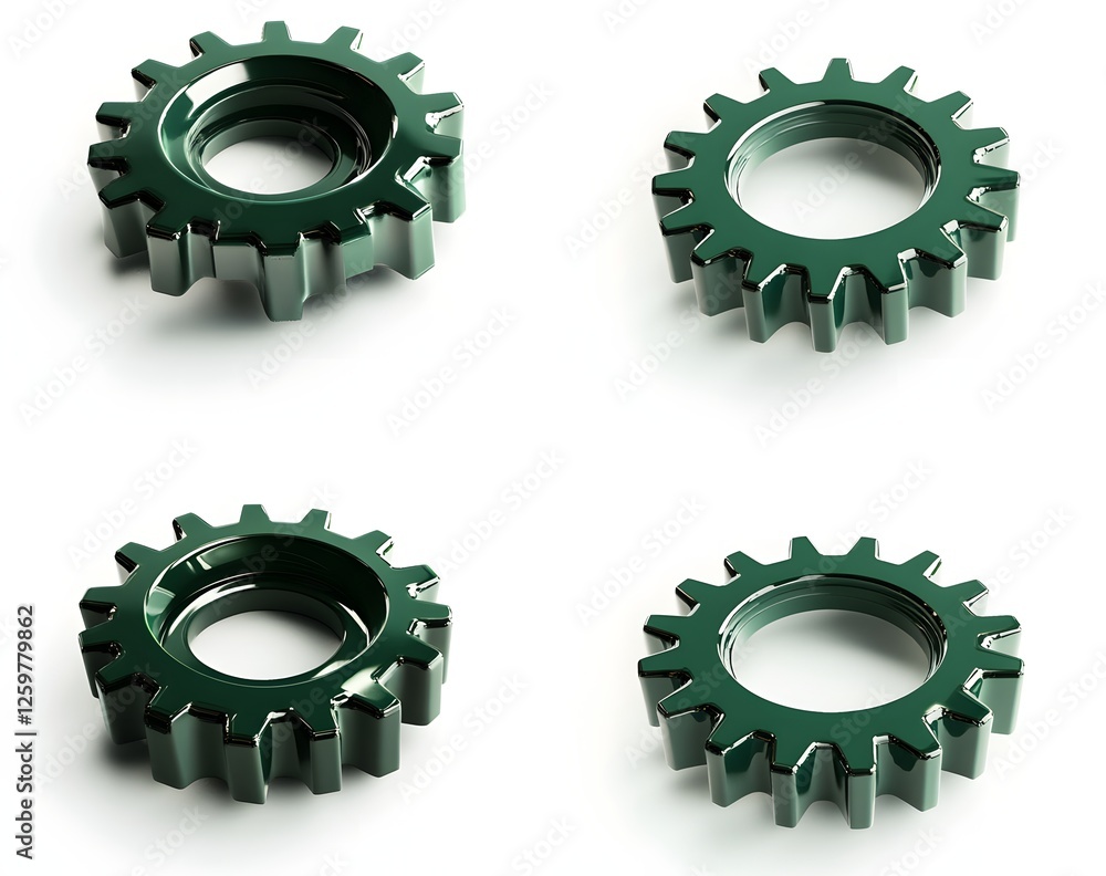 Green Gears Isolated on White Background Green Gears Isolated on White Background