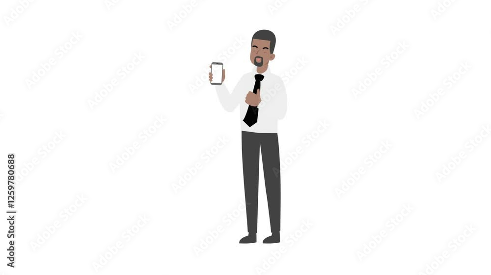 Man standing showing phone screen cartoon animation
Man standing showing phone screen cartoon animation