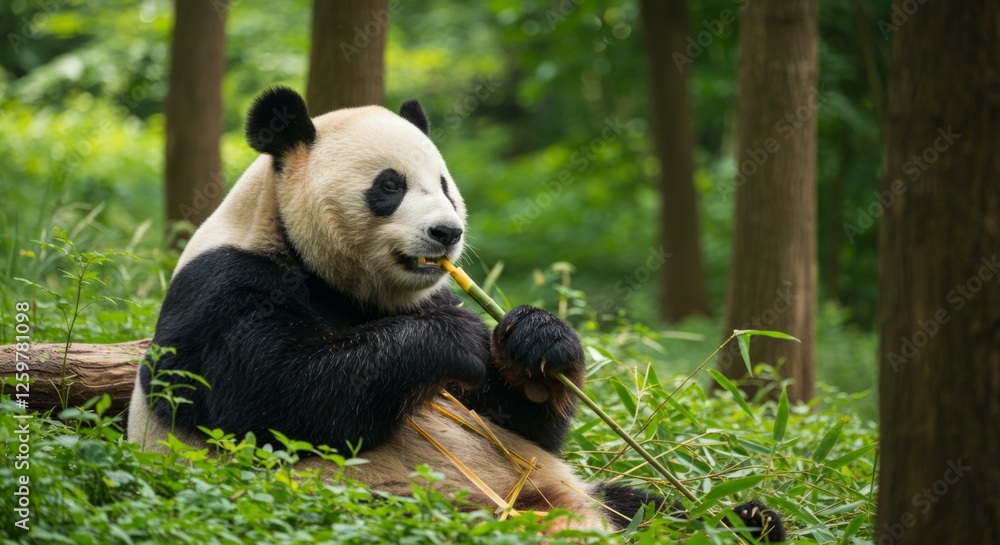 Obraz premium Panda Eating Bamboo