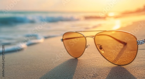 Wallpaper Mural Sunglasses with Sparkling Diamonds on Beach with Golden Sunlight Torontodigital.ca