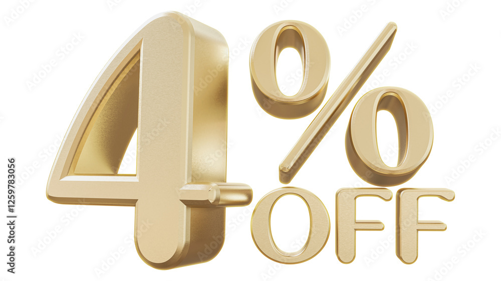 4 Percent Off Sale Sign Golden 3D Number Discount 4 Percent Off Sale Sign Golden 3D Number Discount