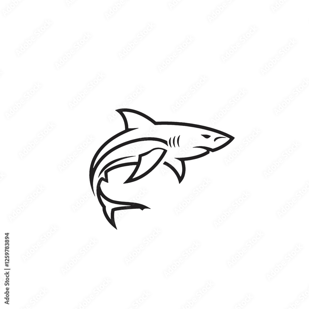 Fototapeta premium Minimalist Line Drawing of a Shark in Motion on White Background