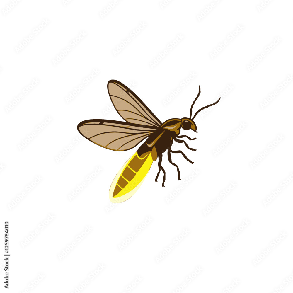 Fototapeta premium Detailed Illustration of a Glowing Firefly in Flight on White Background