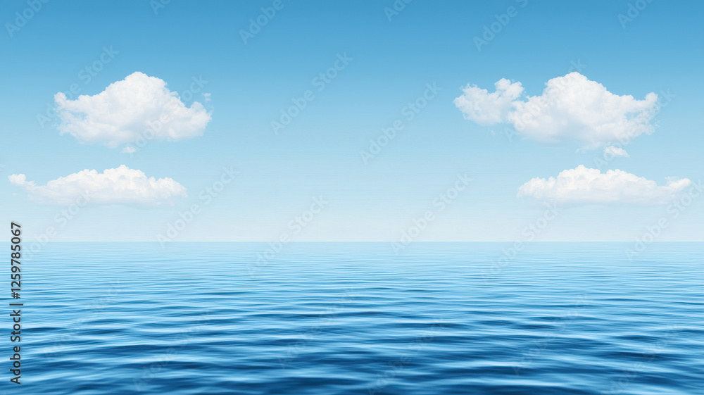 majestic ocean reflecting sky with fluffy clouds above majestic ocean reflecting sky with fluffy clouds above