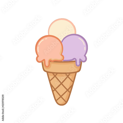 Colorful Ice Cream Cone Clipart with Three Scoops in Pastel Tones