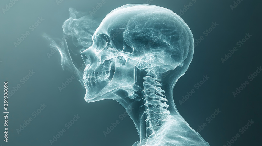 Glowing skull x ray scan in minimalist style