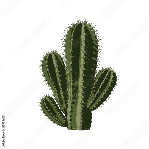 Vibrant Green Succulent Cactus Plant in a Minimalist Design on White Background